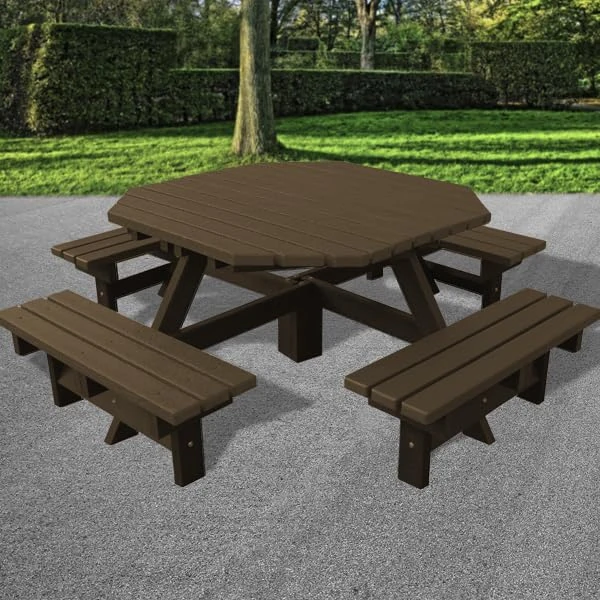 No Butts Picnic Bench, Brown, 8 Seater