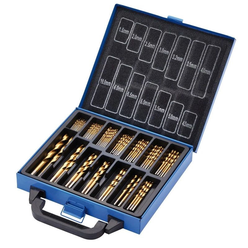 Draper 99pcs HSS Titanium Nitride Coated Drill Bit Set 1.5-10.0mm - 08887 - for Steel, Non-Ferrous Metals, Wood and Hard Plastic