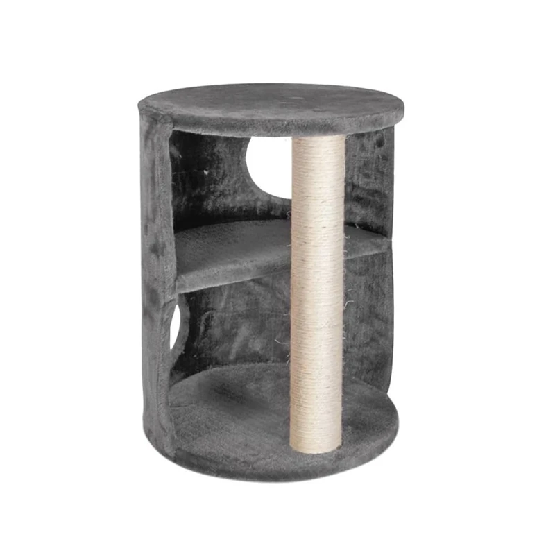 Record - Tower Cat Scratching Post – Dimensions: Diameter 42 x 58h cm – Grey – Equipped with Semi-Closed Column Structure in Plush – Stimulates Your Cat
