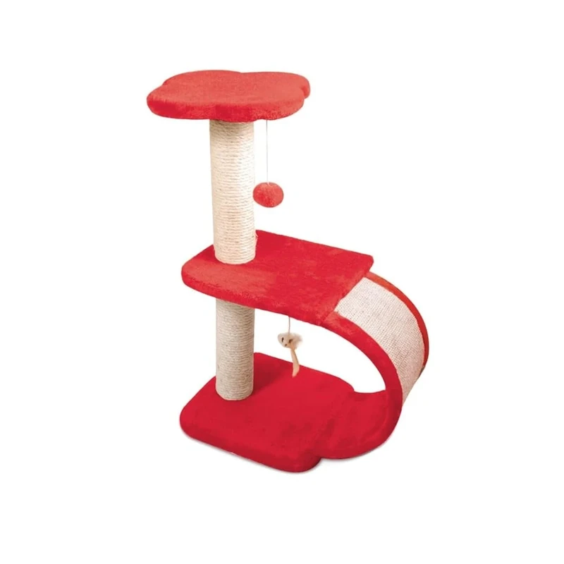 Record Geranium Cat Scratching Post – Structure on Three Levels – Vertical Bridge with Plush Interior and Sisal Exterior for Scratches – Size: 30 x 30 x 65h cm – Red - Image 1