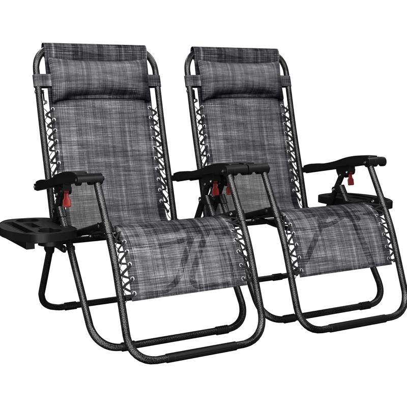 Yaheetech Sun Lounger Adjustable Folding Set of 2, 72cm, Gray