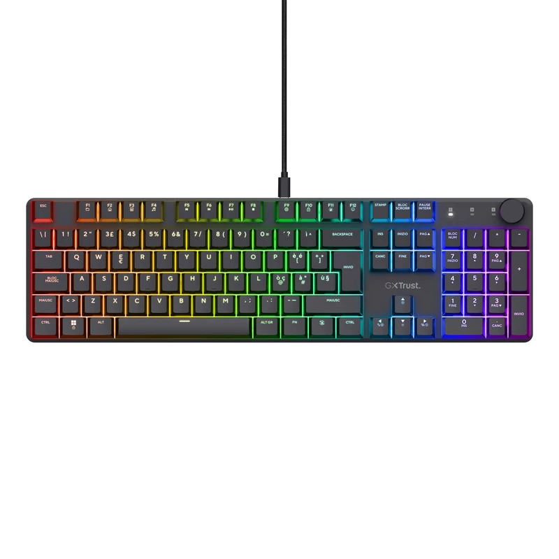 Trust Gaming GXT 866 Torix Mechanical Keyboard Italian Layout QWERTY, Linear Huano Switches, RGB Lighting, Anti-Ghosting N-Key Rollover USB Keyboard Gaming Programmable PC Laptop – Black