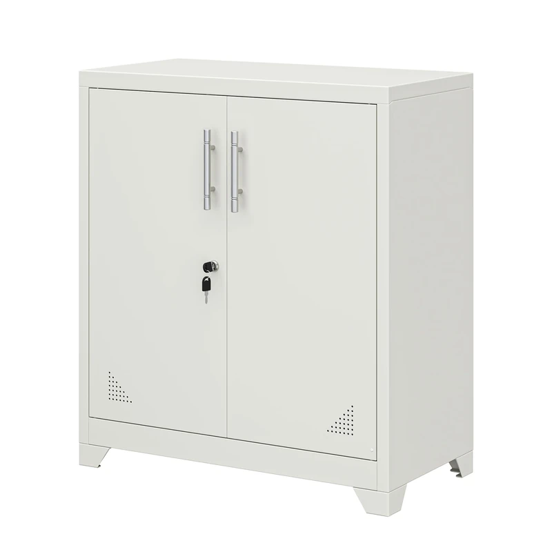 YITAHOME Office Storage Cabinet, Metal Office Storage Cupboard with 2 Adjustable Shelves, 80 x 40 x 90cm, Lockable Filing Cabinets with Ventilation Holes for Home Office Garage Gym School, White - Image 1