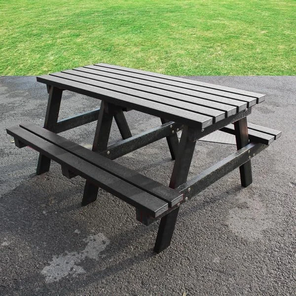 No Butts 4-6 Seat Durable Outdoor Junior Picnic Table, Recycled Plastic Furniture, in Black, 1500 mm, Child Friendly, Maintenance Free, Long Lasting