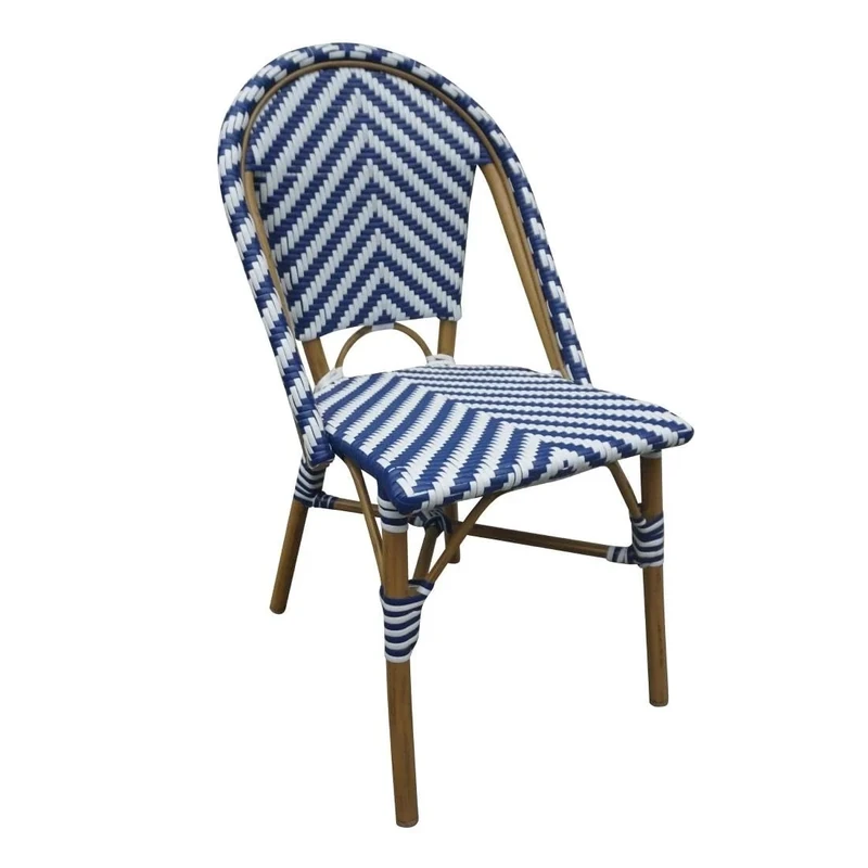 Bolero Parisian Style Rattan Side Chair Set (Pack of 2), Blue & White, Aluminium & Artificial Rattan, Stackable, Supplied Fully Assembled, Indoor & Outdoor Wicker Chairs, CH110