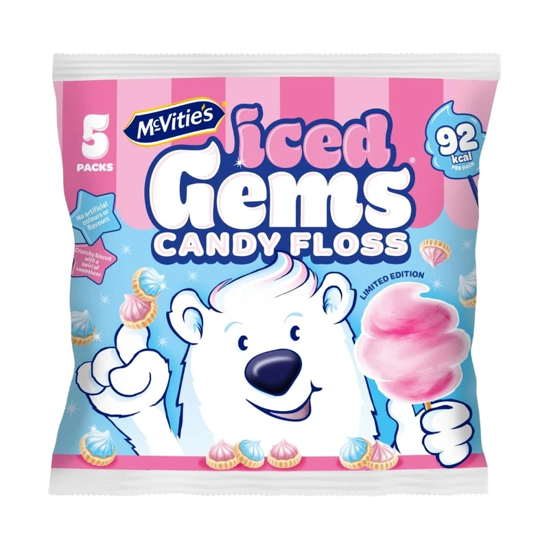 McVitie's Iced Gems, Candyfloss Flavoured Biscuits, Multipack, 23 g (1 Pack of 5 Mini Bags)