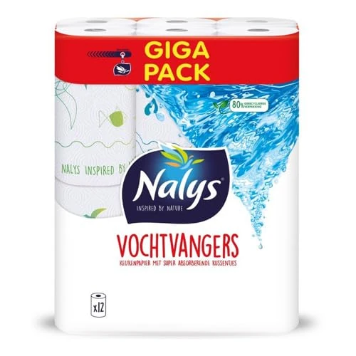 Nalys Moisture Catchers Kitchen Paper | Pack of 12 Rolls | Reliable Strong | Highly Absorbent | FSC® Certified | 44.4x29x20cm