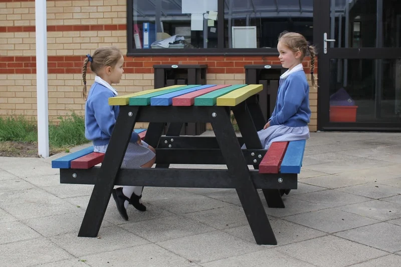 No Butts Recycled Plastic Furniture Junior Picnic Bench Durable Outdoor Table In Grey, 1200 mm, Child Friendly, Maintenance Free, Long Lasting
