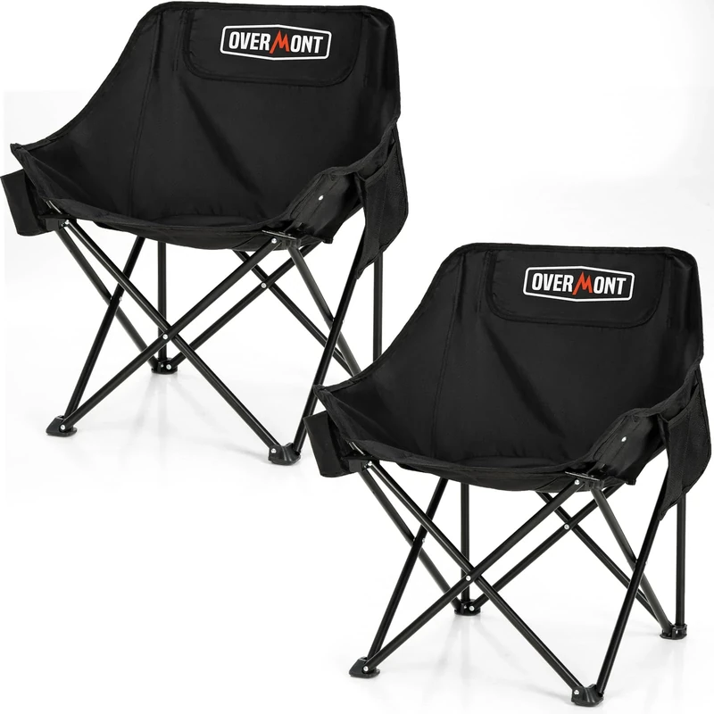 OVERMONT 2 Pack Folding Camping Chairs - Ultra Lightweight 2.6kg Each - Portable Backpacking Chairs with Side Pocket & Cup Holder - 135kg Capacity, for Outdoor, Garden, Picnic, Fishing, Beach