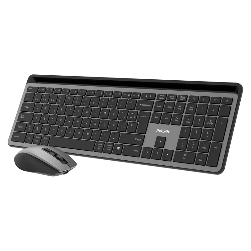 NGS Eclipse Kit – Keyboard and Mouse Combo Spanish Language QWERTY Multifunction Rechargeable, 12 Multimedia Keys, Universal Compatibility, Multi-Device, DPI 800/1200/1600, Minimalist Design - Image 1