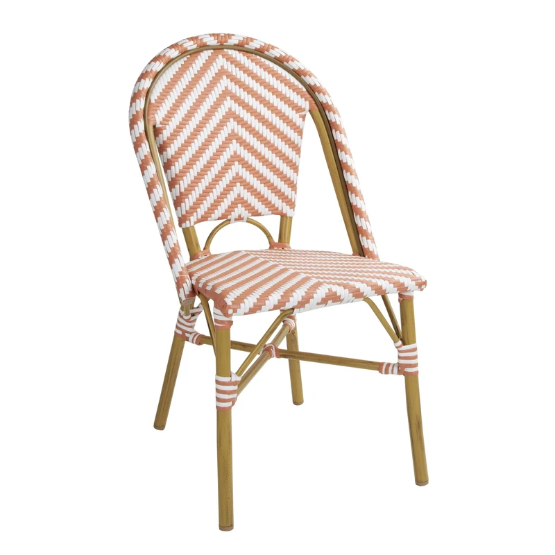 Bolero Parisian Style Rattan Side Chair Set (Pack of 2), Coral & White, Aluminium & Artificial Rattan, Stackable, Supplied Fully Assembled, Indoor & Outdoor Wicker Chairs, FU534
