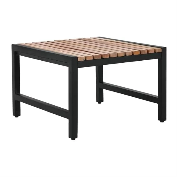 Bolero Steel and Acacia Industrial Style Low Bar Stools Set (Pack of 4), Black & Teak, Size: 300(H) x 450(W) x 450(D) mm, Powder-Coated Steel & Acacia Wood, Indoor & Outdoor Use, DK904