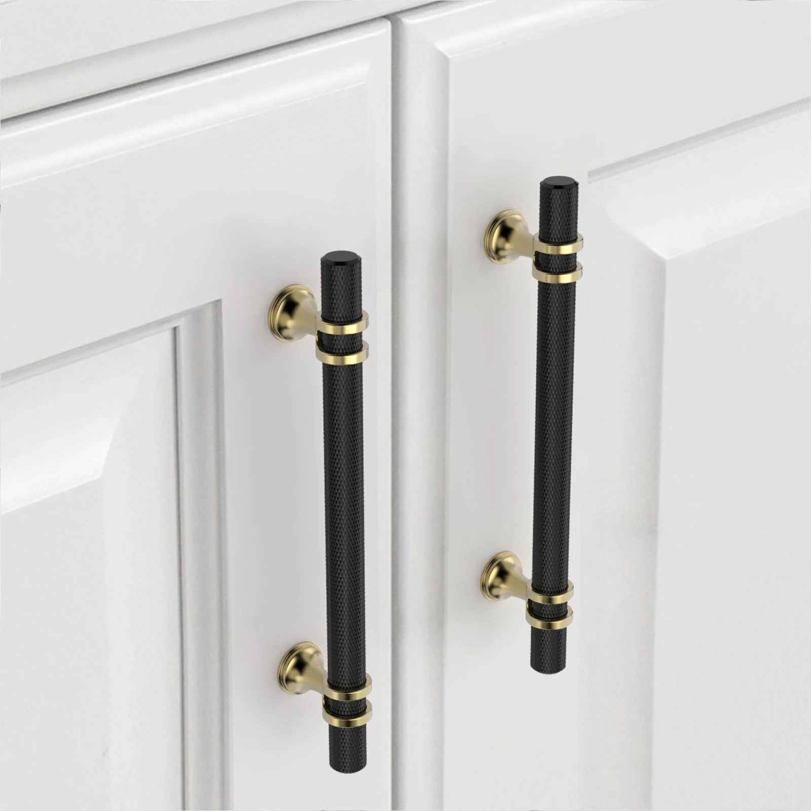 9BUILD 10 Pack Gold & Black Knurled Cabinet Pulls - 128MM Hole Center - Kitchen Cupboard & Drawer Handles - UK0049