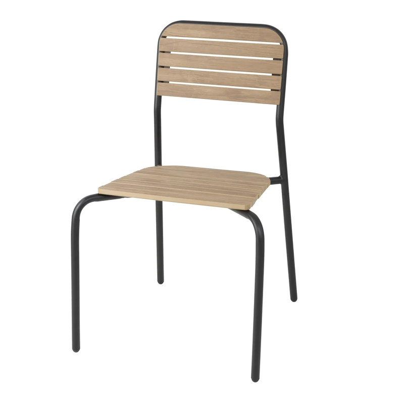 Bolero Santorini Outdoor Chairs Set (Pack of 4), Wood Effect, Powder Coated Steel, Plywood Slats, Size: 845(H) x525(W) x570(L) mm, UV Resistant, Indoor & Outdoor Chairs, FU537