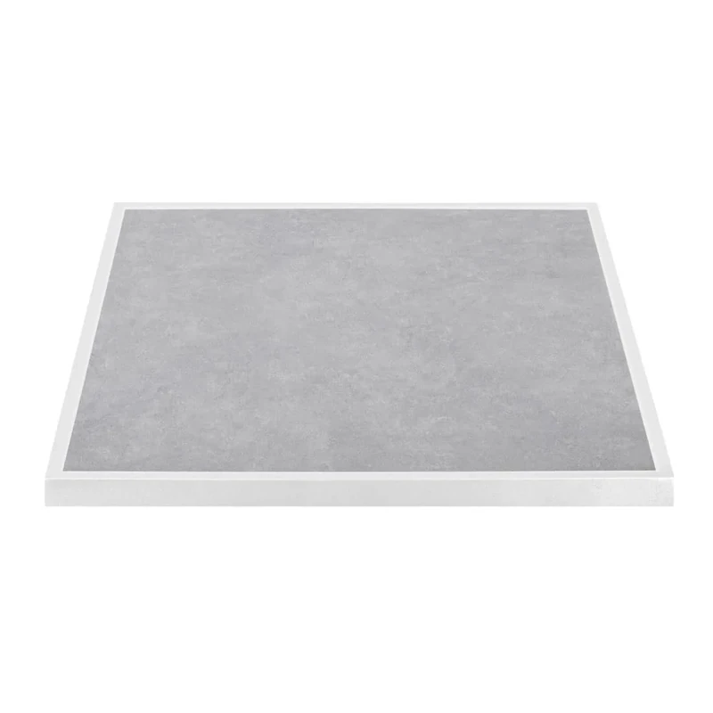 Bolero Light Grey Stone Effect Tempered Glass Square Outdoor Table Top with White Trim - 700 mm, Size: 38(H) x700(W) x700(L) mm, Tabletop Suitable for Indoor & Outdoor Use, FU514