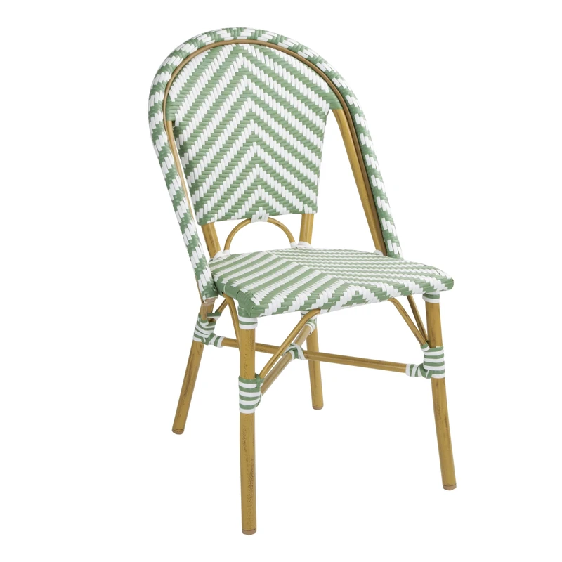 Bolero Parisian Style Rattan Side Chair Set (Pack of 2), Light Green & White, Aluminium & Artificial Rattan, Stackable, Supplied Fully Assembled, Indoor & Outdoor Wicker Chairs, FU535