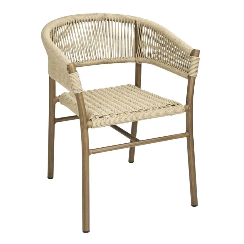 Bolero Florence Natural Rope Twist Wicker Chairs Set (Pack of 2), Natural Colour, Stackable, Aluminium, Indoor & Outdoor Chairs, Size: 750(H) x 610(W) mm, FU532