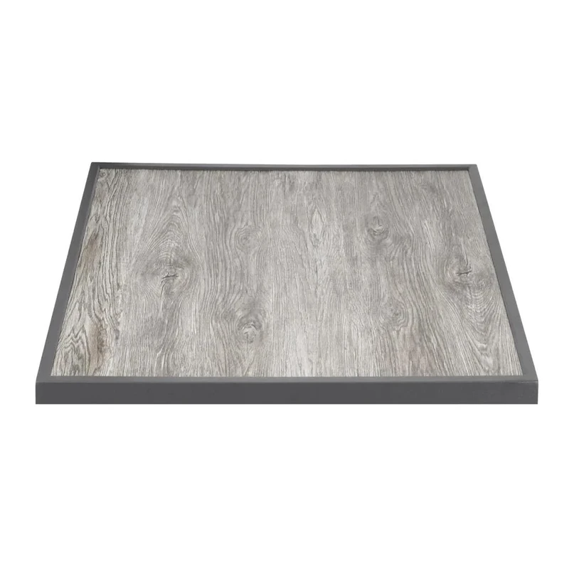 Bolero Wood Grain Effect Tempered Glass Square Outdoor Table Top with Grey Trim - 700 mm, Size: 38(H) x700(W) x700(L) mm, Tabletop Suitable for Indoor & Outdoor Use, FU515