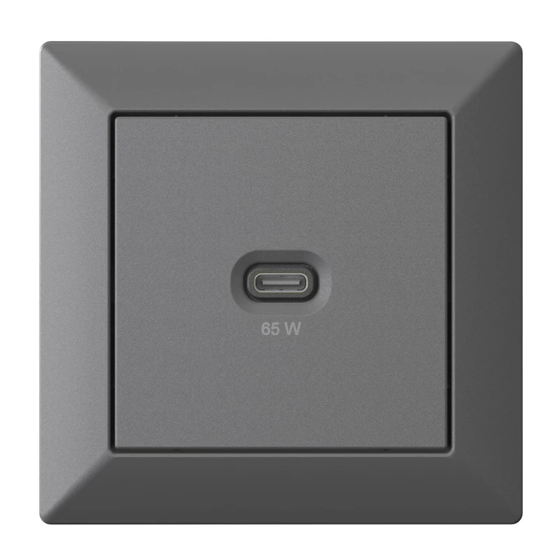 Flush-Mounted USB Charging Station with USB-C 65 Watt Charger with Frame Anthracite