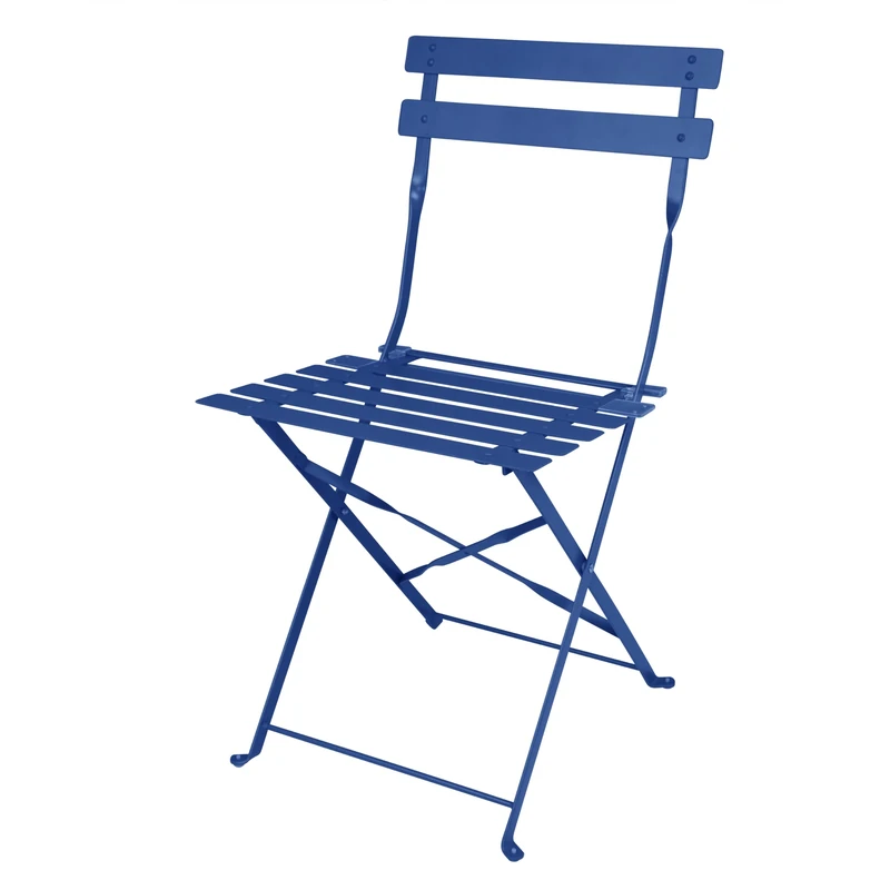 Bolero Perth Pavement Style Folding Chairs Set (Pack of 2), Navy Blue, Powder-Coated Steel Frame & Seat, Seat Height: 440 mm, UV & Rain Resistant, Indoor & Outdoor Bistro Café Chairs, FU541