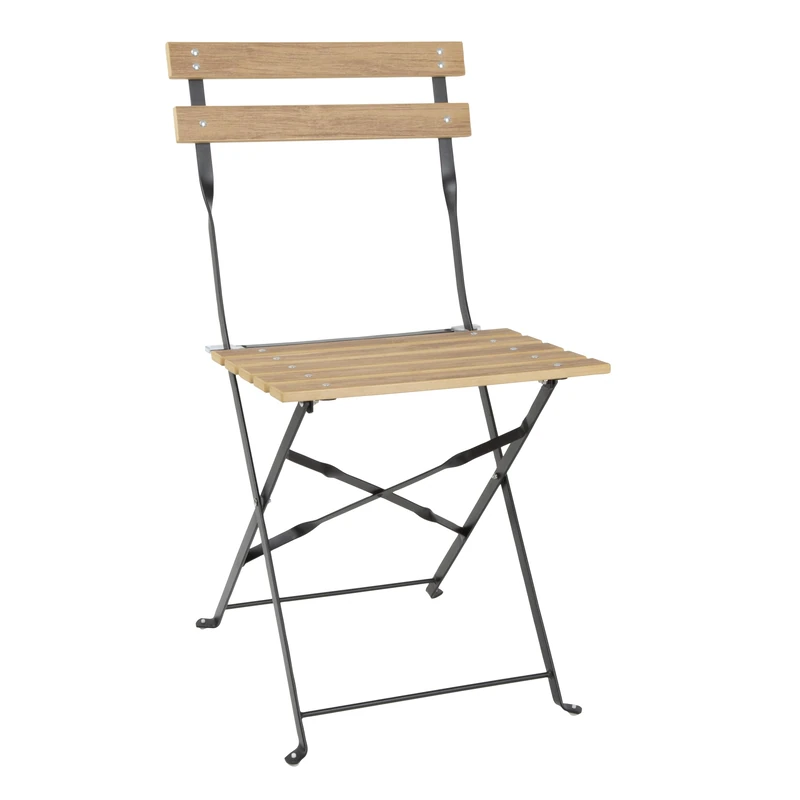 Bolero Perth Pavement Style Folding Chairs Set (Pack of 2), Wood Effect, Powder-Coated Steel Frame & Seat, Seat Height: 440 mm, UV & Rain Resistant, Indoor & Outdoor Bistro Café Chairs, FU539