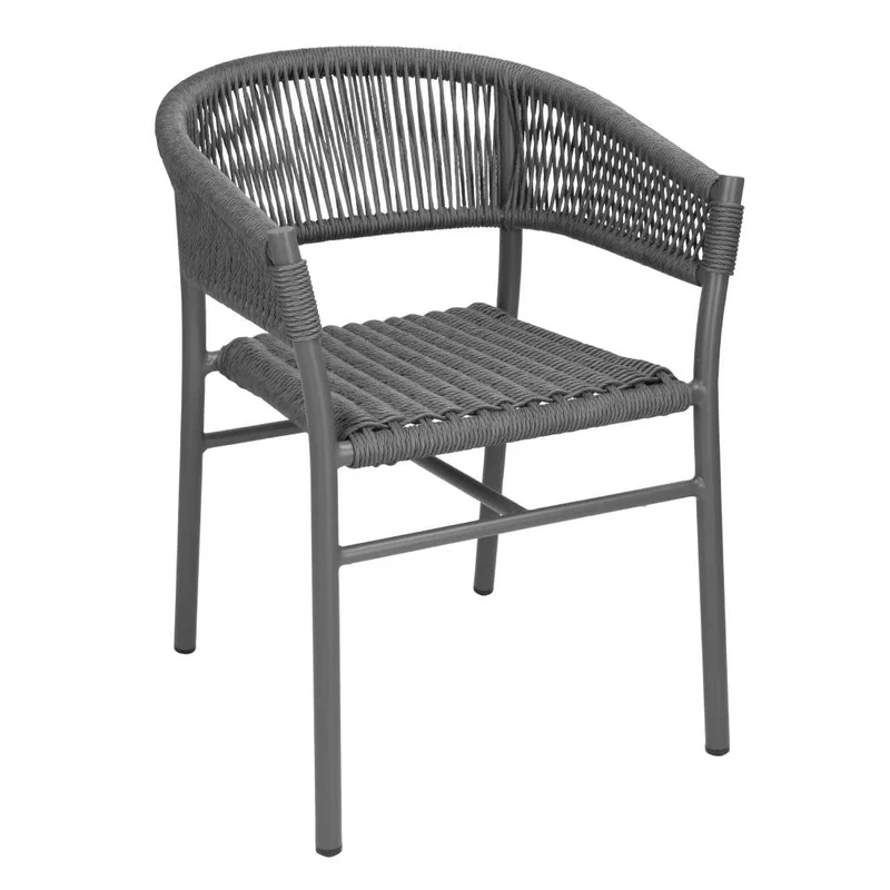 Bolero Florence Rope Twist Wicker Chairs Set (Pack of 2), Grey, Stackable, Aluminium, Indoor & Outdoor Chairs, Size: 750(H) x 610(W) mm, FU533