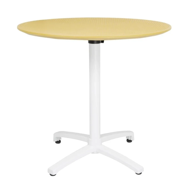 Bolero Round Polypropylene Folding Table 800 mm, Mustard Yellow, Size: 740(H) x 800(W) x 800(D) mm, Lightweight 12.66 kg, Includes Foot Stoppers, Transportable Table, FT622