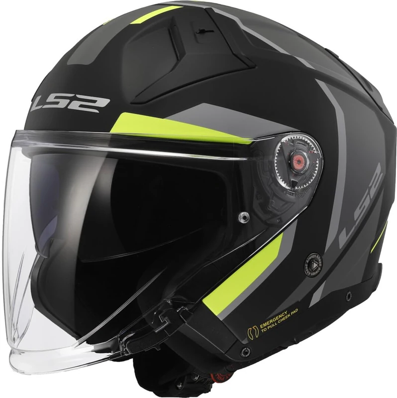 LS2, Motorcycle Jet Helmet Infinity II FOCUS Matt Black H-V Yellow, XXL