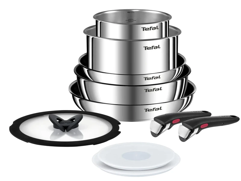 Tefal Ingenio Emotion 10 Piece Set, Pots & Pans Set, Stainless Steel, Stackable, Induction, Easy Cleaning, Non-Stick Coating, Heat Indicator, L897SA74