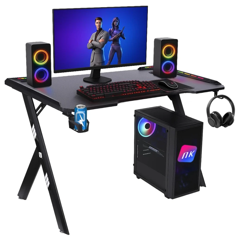 NK Gaming Desk Table with LED (120 x 60 cm) – Cup Holder and Bottles, Support for Headphones/Helmets, Cable Management, Gaming Desk, Table 1.5 cm (Resistance) Maximum Weight Supported 100 kg - Image 1