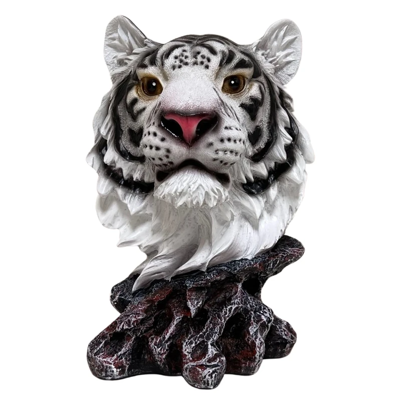 White Tiger Bust Freestanding Tabletop Home Decor - Wild Animal Sculpture Collectible Gifts - Decor for Bedroom and Living Room - Lucky Tiger Statue for Shelf and Office Desk Accent