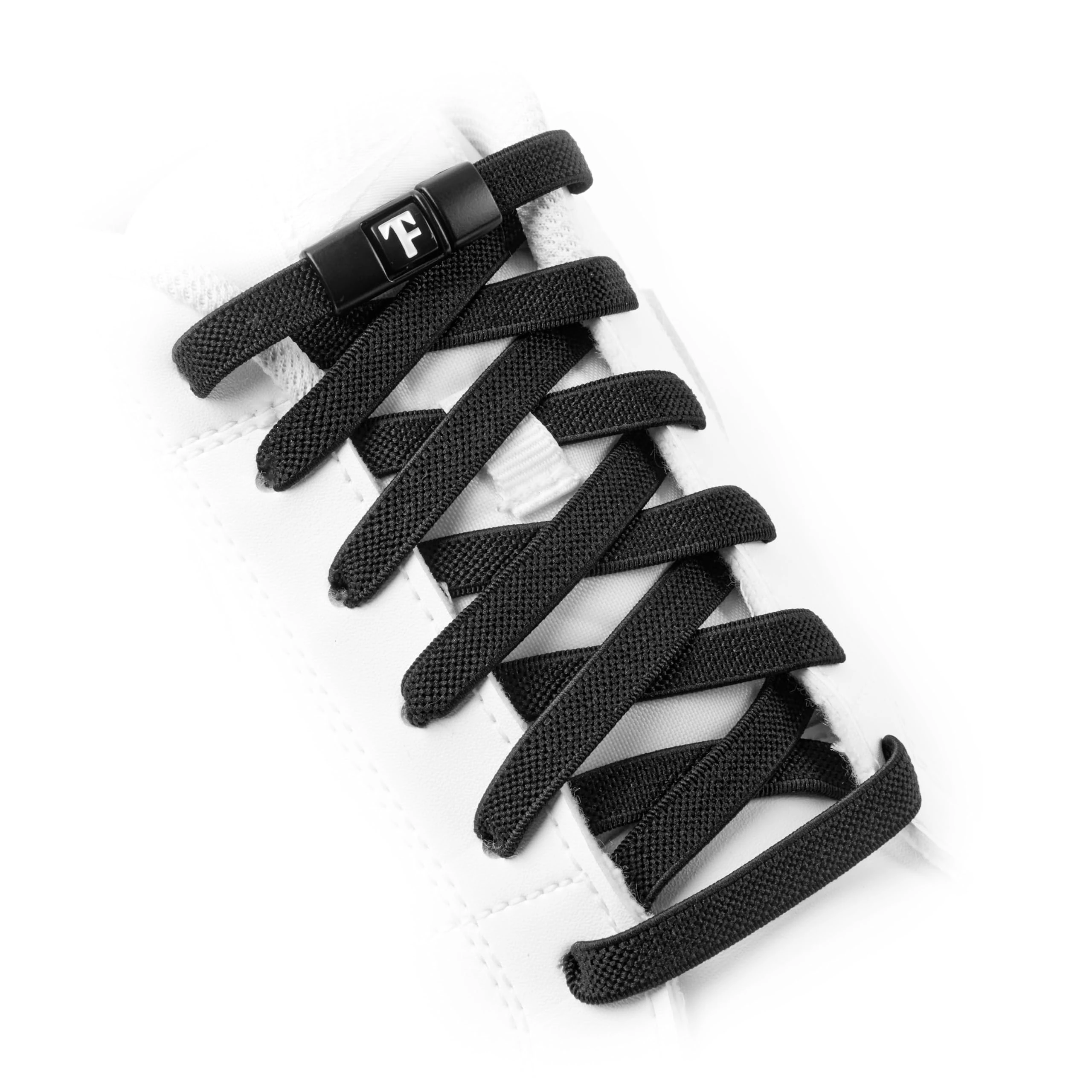 TEEZY No Tie Shoe Laces for Trainers | Premium Elastic Weave & Chrome Buckle | Adult/Kids Tieless Elastic Shoelaces | ORIGINAL (Black)