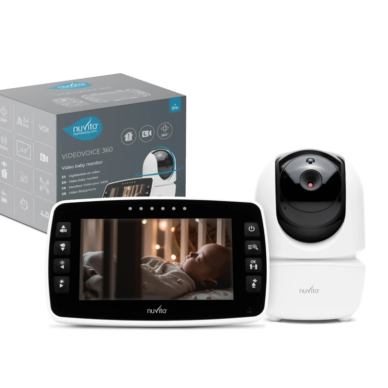 Nuvita 3045 Videovoice Wireless 360° Video Baby Monitor with Remote Controlled Directional Camera, Smart VOX, Night Vision and Lullabies