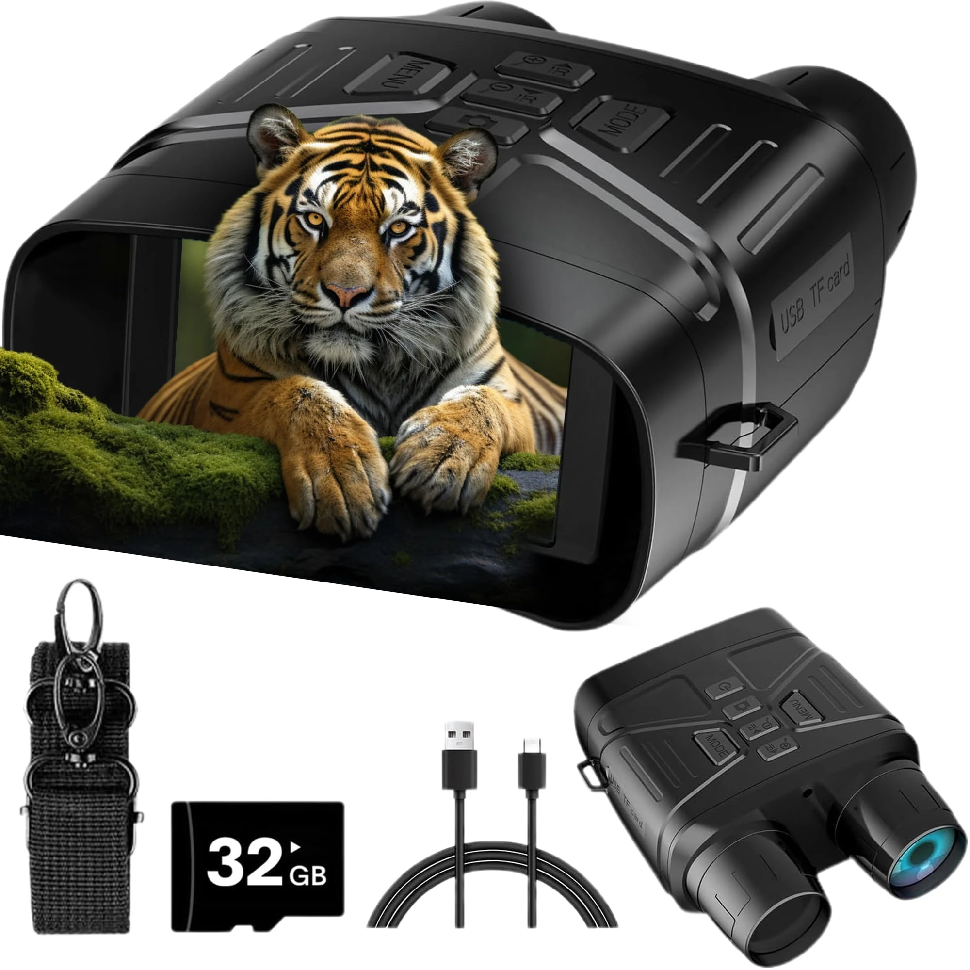 AKADE Night Vision Goggles, 4K Infrared Night Vision Binoculars for Adults with 32GB TF Card & 5x Zoom & Anti-Shake Motion Detection for Surveillance Tactical Gear, Military Scope for Hunting, Camping