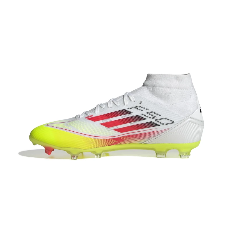 adidas Women's F50 League Mid Football Boots FG/MG Women, Cloud White/Lucid Red/Solar Yellow, 9 UK