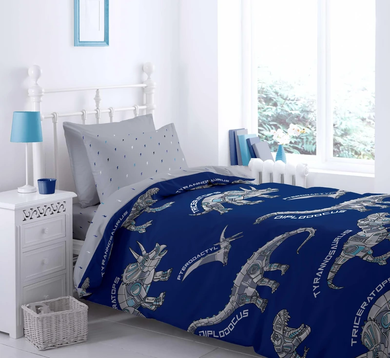 Catherine Lansfield Dinobot Duvet Cover + Pillowcase for 105 cm Bed (180 x 220 + 50 x 125) - Image 1