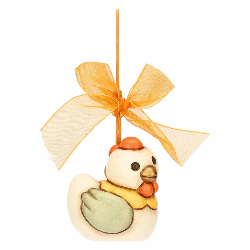THUN, Ester Hen Decoration in Ceramic Hand-Decorated with Ribbon, Range of Easter Surprises, 4.3 x 4 x 5 cm h