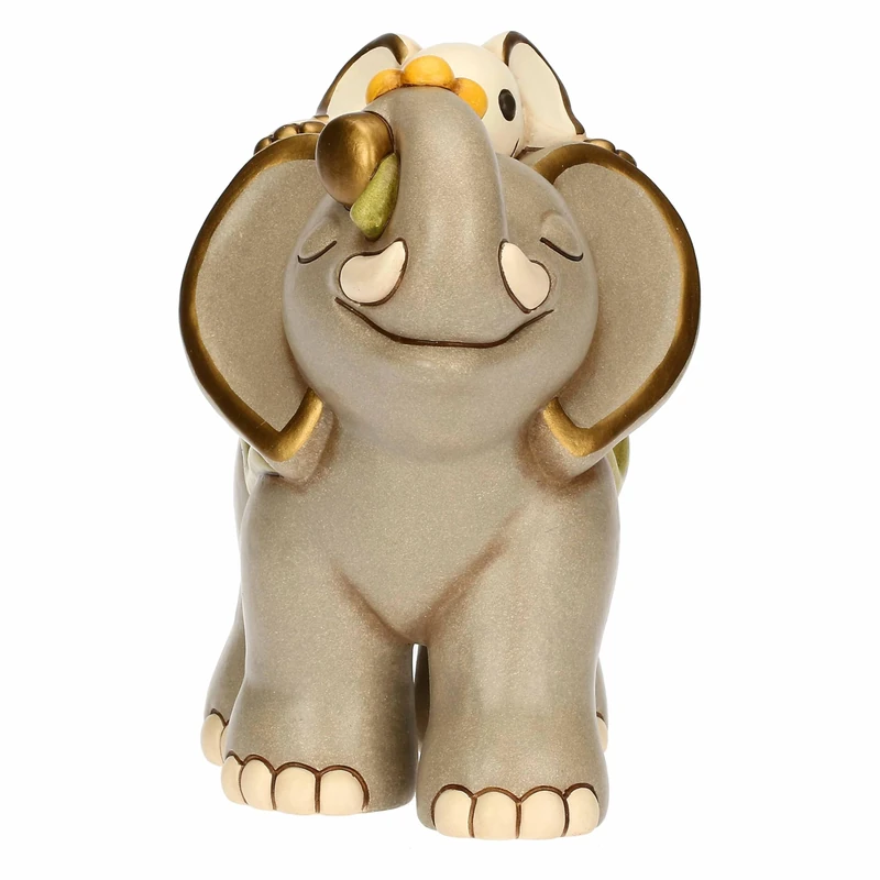THUN Elly Elephant with Ceramic Puppy