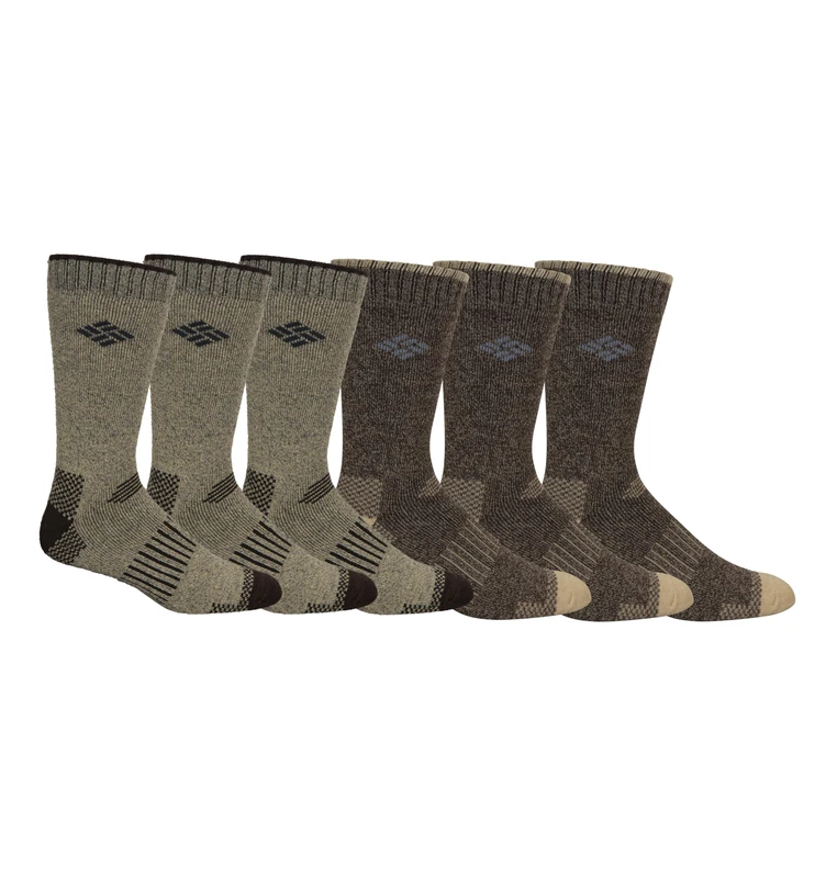 Columbia Men's Moisture Control Quarter Crew Socks 6-Pack, Khaki/Brown, 4.5-12 UK