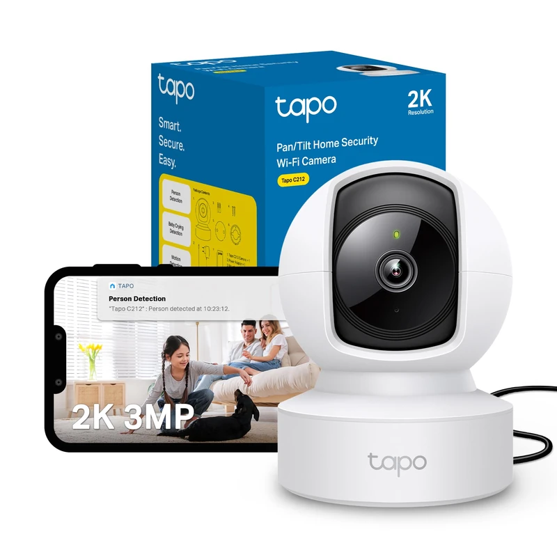 Tapo C212 Pan/Tilt Indoor Camera, 2K 3MP Security Camera, No Monthly Fee, Smart Motion Person Detection, Ethernet or Wi-Fi Connection, Advanced Night Vision,Two-way Talk, Works With Alexa & Google - Image 1