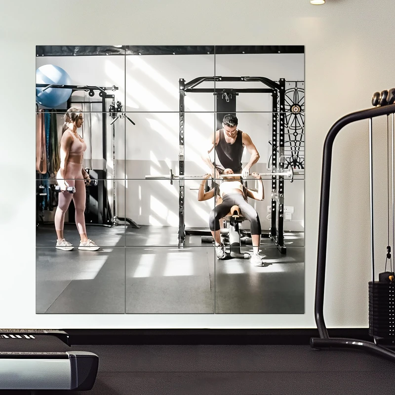 Home Gym Mirror Tiles - Large Square Mirrors (Glass, 16x12'' - 12PCS) for Home, Gym, Garage, Bedroom, Bathroom