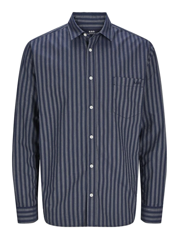 JACK & JONES Rddlesner Oxford Stripe Shirt L/S SN, Navy Blazer/Stripes: egret, M