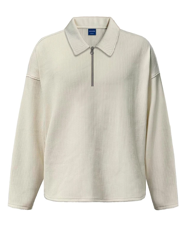 JACK&JONES JORRICK Pleated Sweat Zip Split Polo LN, Antique White, M