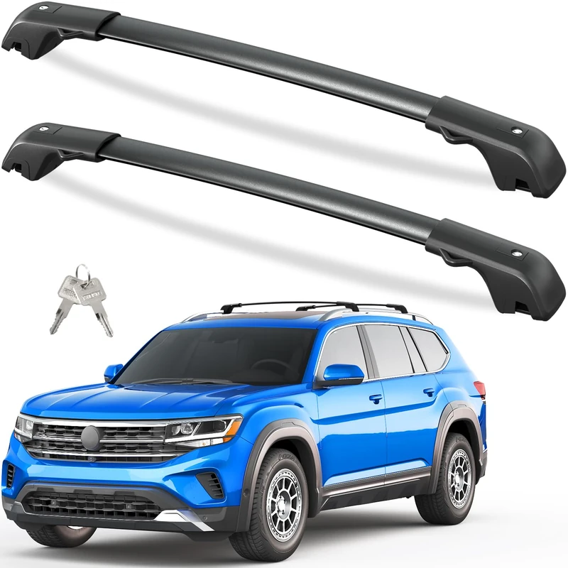 Tuyoung 220lbs Lockble Roof Rack Cross Bars Compatible with Volkswagen VW Atlas 2017-2025 with Raised Side Rails(Not For Atlas Cross Sport), Heavy Duty Anti-Theft Aluminum Roof Rails Crossbars Rooftop