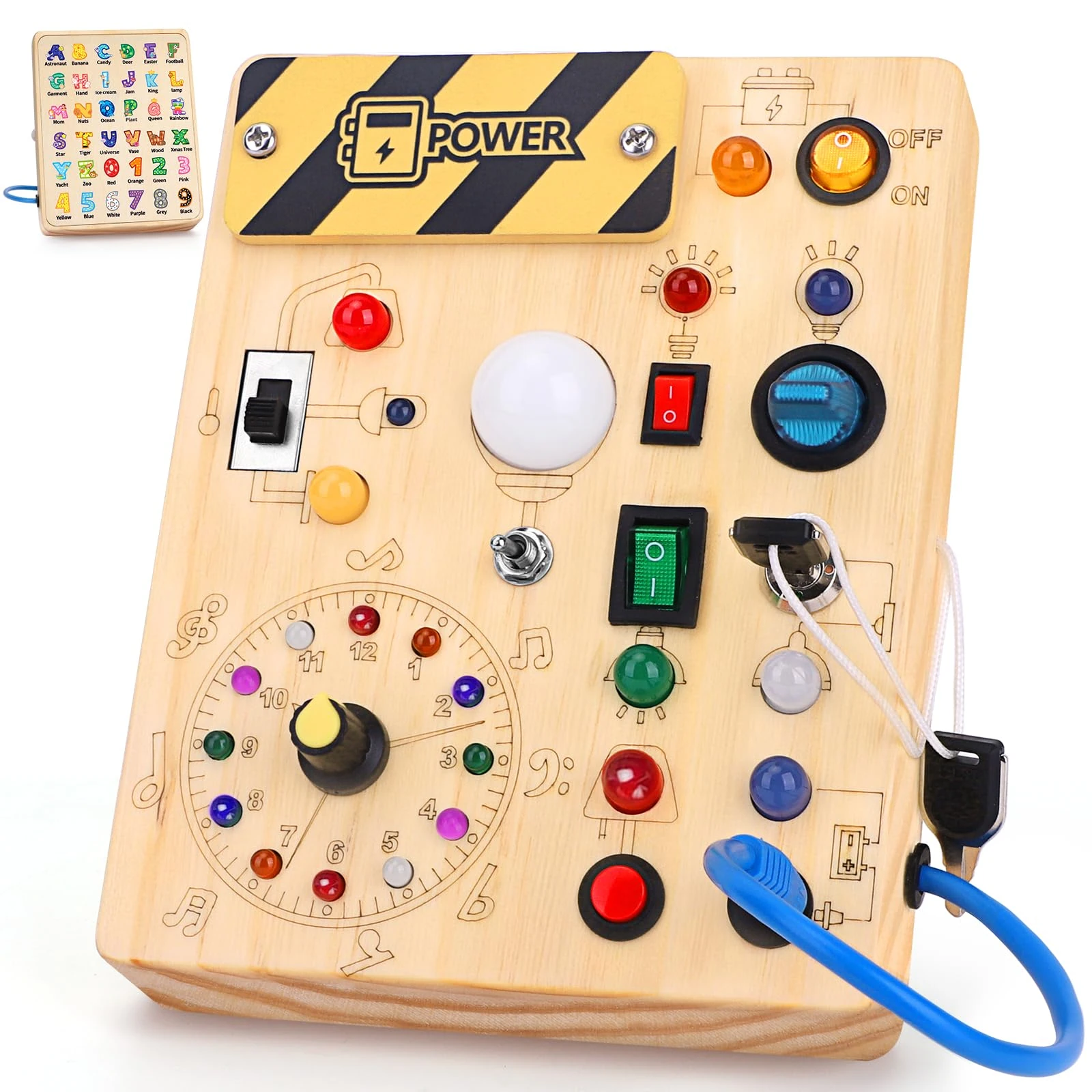 Konijiwa Toddler Toys Montessori Busy Board Toys for 1 2 3 Year old Boys Girls Wooden ToyS with With 10 Switches and 23 LED Lights Switch toy Sensory Learning Toys 1 2 Year old Baby Girls Boys Gifts