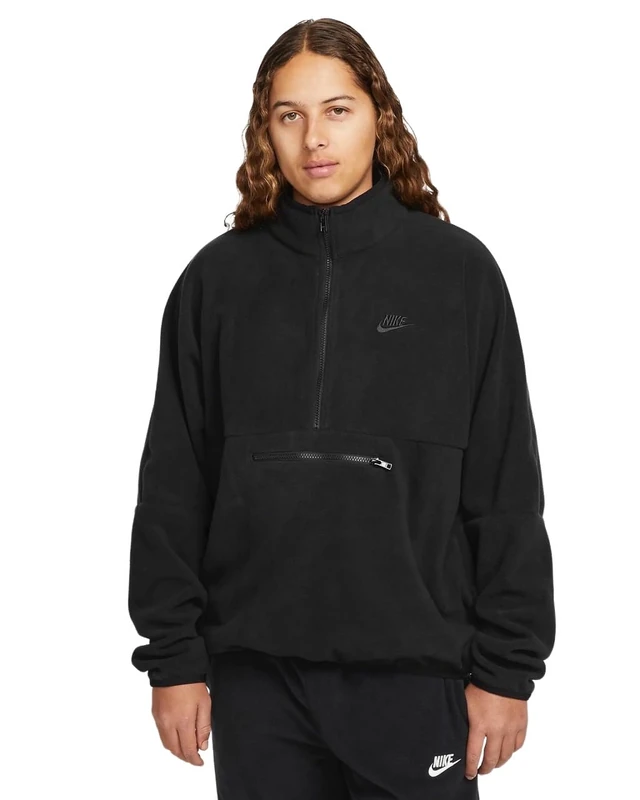 NIKE DX0525-010 M NK CLUB+ PLR LS HZ TOP Jacket Men's BLACK/BLACK Size L