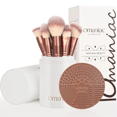 OMANIAC Professional Makeup Brushes Set (12Pcs), Pearl Flash Handles, Comfortable To Hold And Easy To Use. Full Face Travel Make up Brushes Set With Case., Silver and Dark Blue