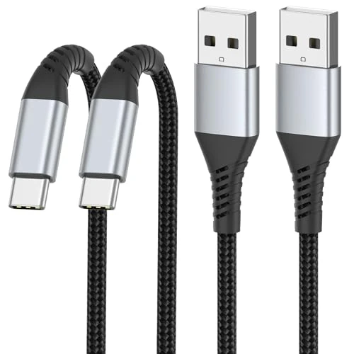 PEAKLIFT USB C Cable 1M 2Pack, Braided USB A to USB C Lead - 3A Fast Charge, Nylon, Compatible with Samsung Galaxy S23/S22/S21/S20/S9/S8, Note 10/9/8, Pixel 8/7/6, PS5