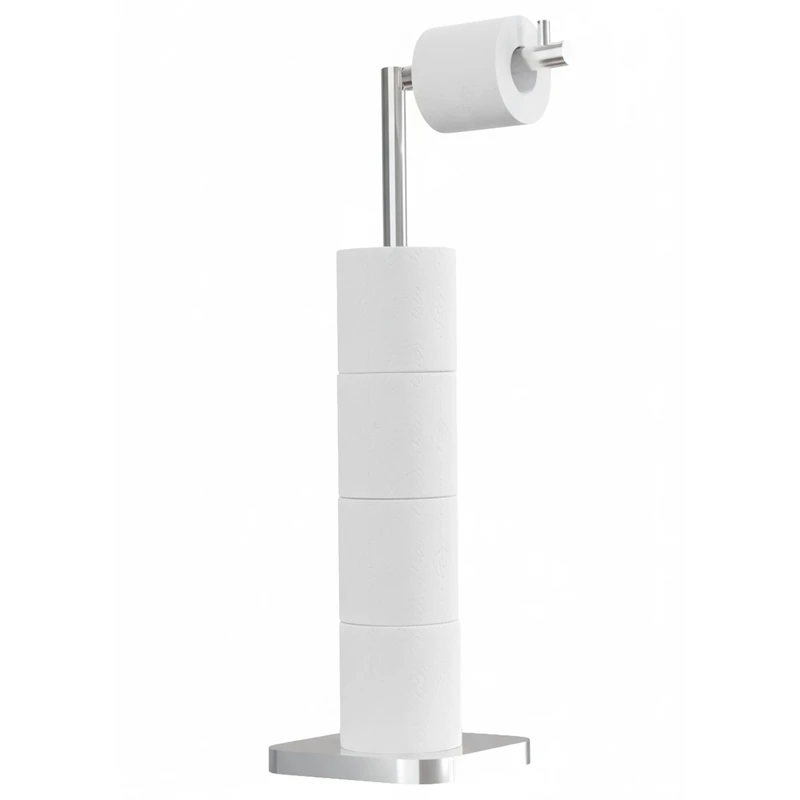 Toilet Roll Holder Free Standing – Toilet Roll Stand for 5 Rolls – Stainless Steel Loo Roll Holder with Heavy Stable Base – Pedestal Free Standing Toilet Roll Holder for Bathroom (Silver)