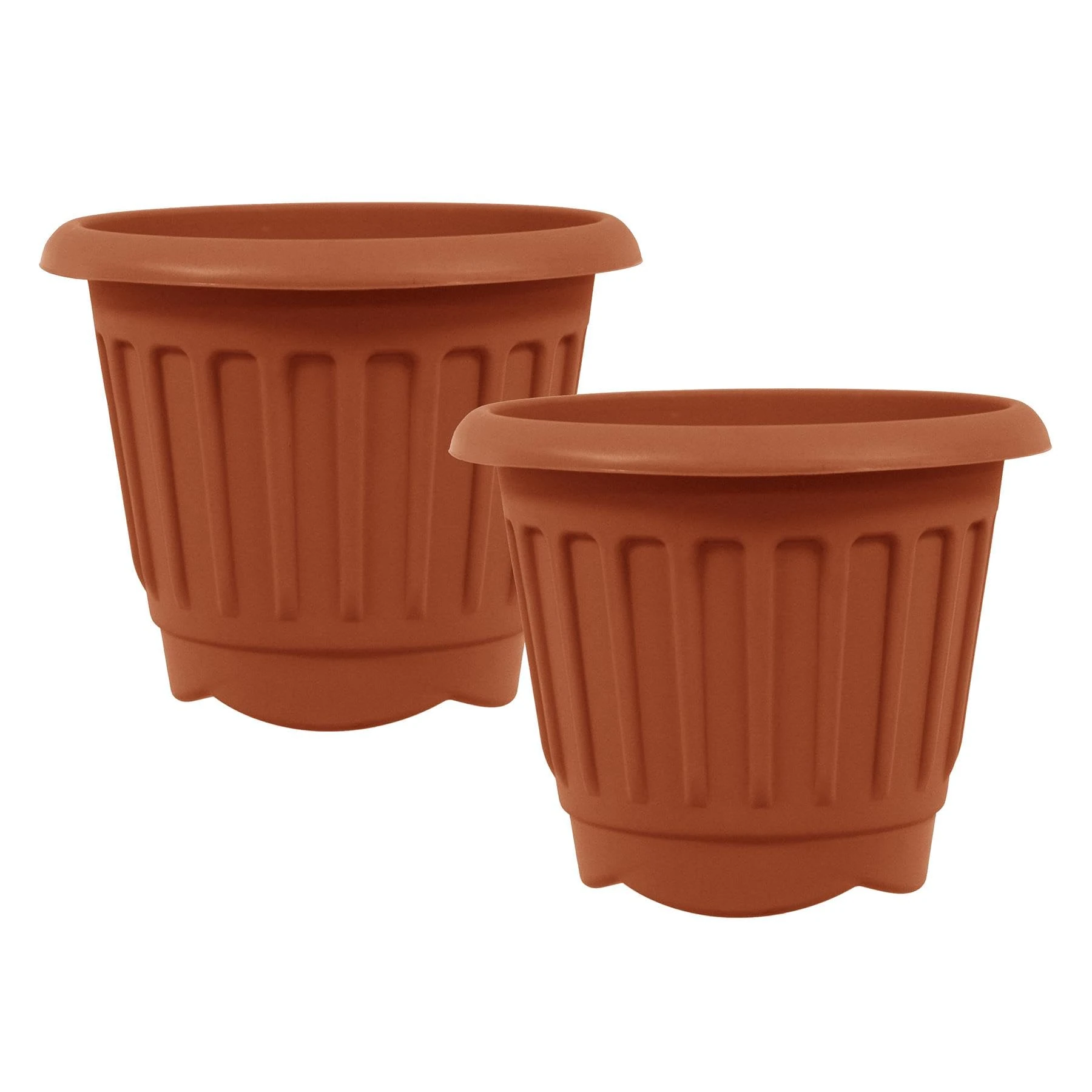 simpa Round Chunky Terracotta Plastic Indoor or Outdoor Planters - Set of 2 Pots 30cm